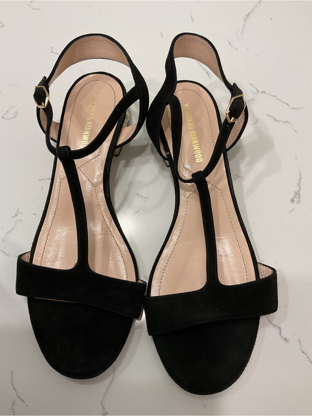 Nicholas Kirkwood Black Suede T-Strap Sandals